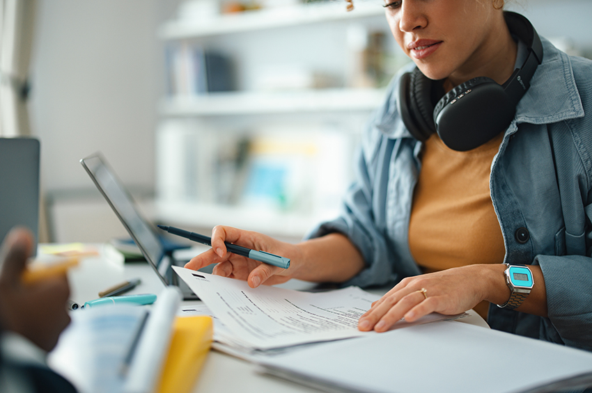 Woman taking an exam online