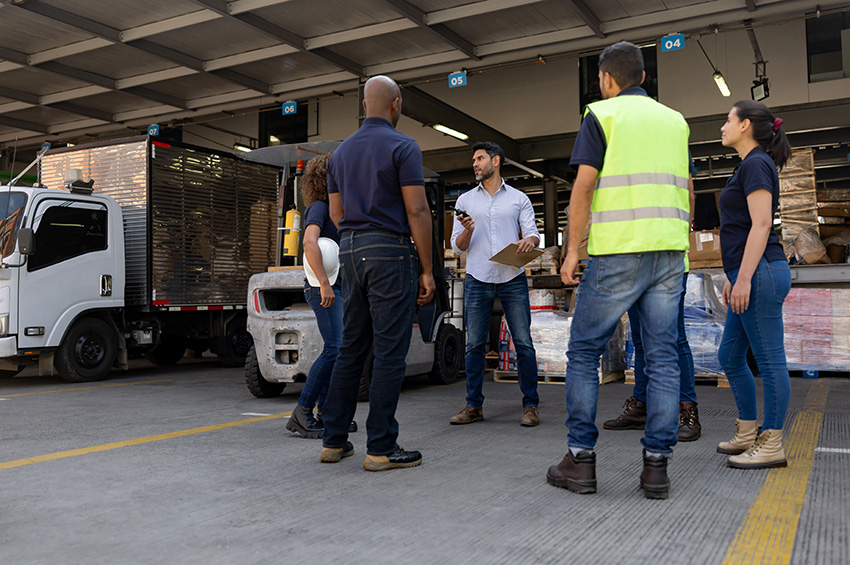 Supervisor speaking with drivers.