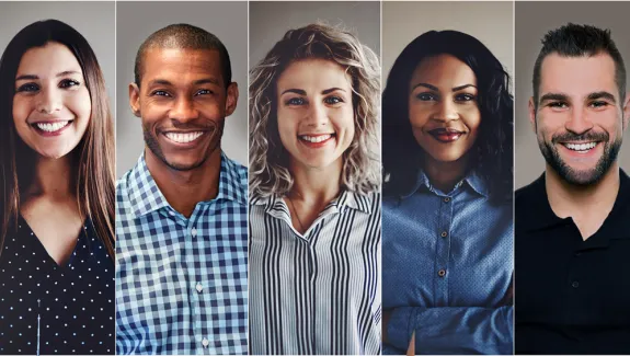 5 business people smiling