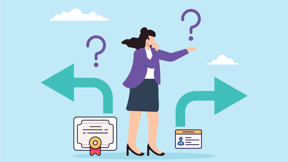 A person deciding between Certification and Licensure