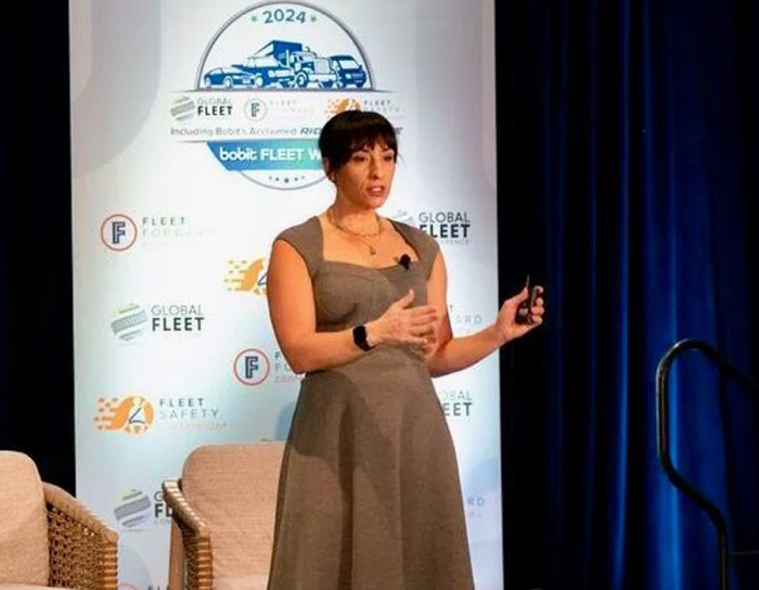 Alison Betz presenting on safety behavior at a fleet conference