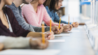 Row of test takers