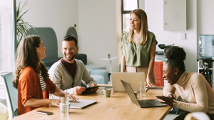Team working together in office